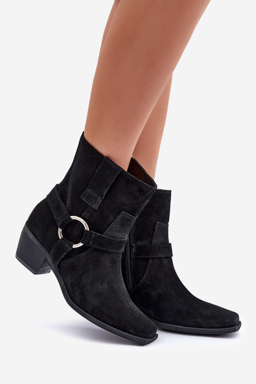 Ботильйони З Природного Замшу На Каблуках Чорні Zazoo 3444/2