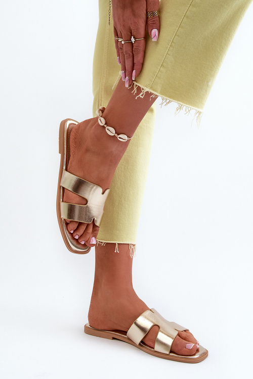 Жіночі босоніжки на плоскій підошві з вирізами Gold Fiviama