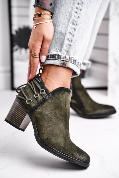 Чоботи жіночі на підборах Maciejka Leather Olive 04812-24