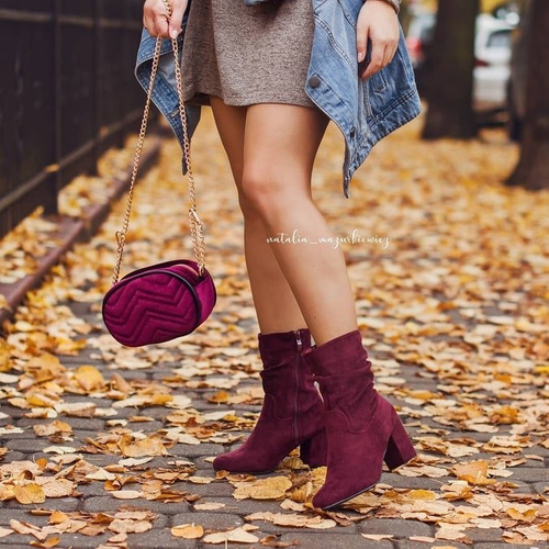 Жіночі чоботи на шпильці замшеві бордові Endless