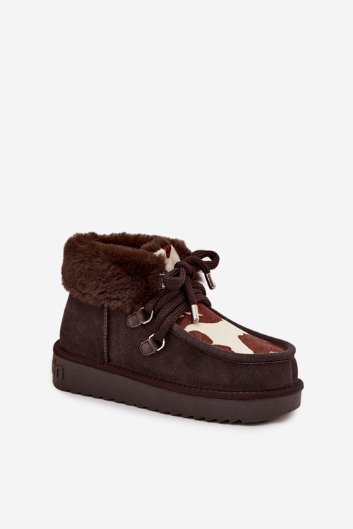 Жіночі снігові чоботи з натуральної замші з нашивками D.Franklin DFSH375008 Шоколадні