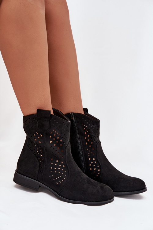 Відкриті жіночі ботильйони на плоскому каблуці Чорні Amisna