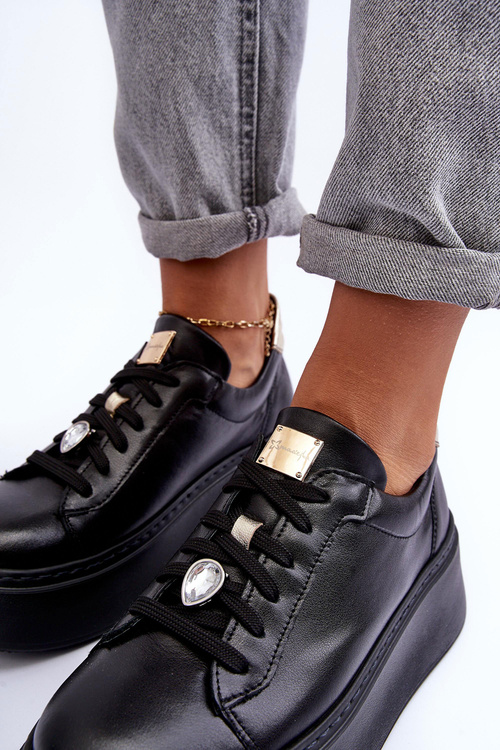 Шкіряне спортивне взуття на платформі Maciejka 06191-01 Чорний