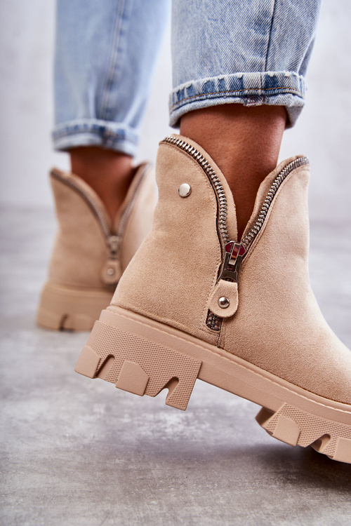 Жіночі замшеві чоботи на блискавці, бежевий ритм