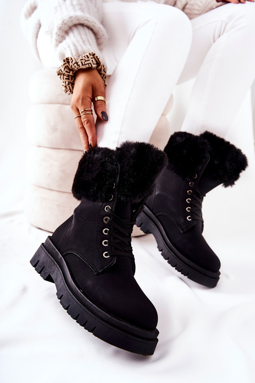 Шкіряні черевики з хутром Black Farley