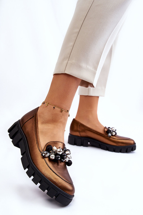 Жіночі лофери на платформі Laura Messi 2392 Dark Gold