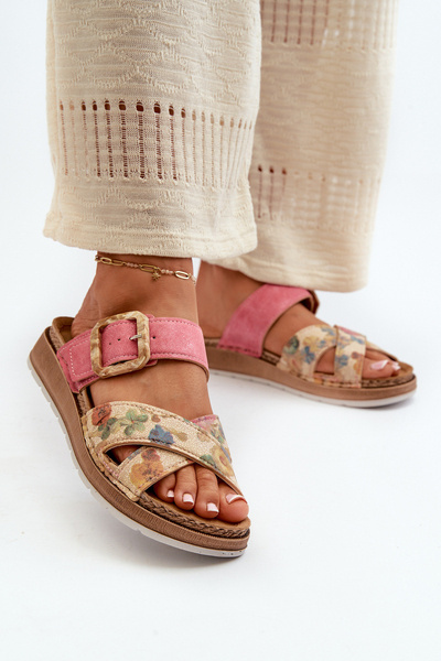 Зручні жіночі шльопанці з пряжкою в квіти Inblu GS000051 Рожевий