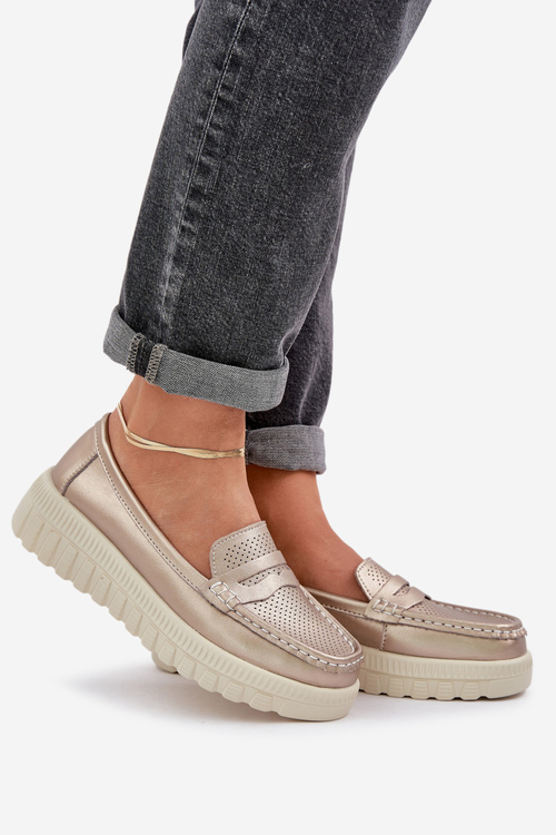 Жіночі Шкіряні Мокасини На Платформі І Каблуці Рожеве Золото Elanindel