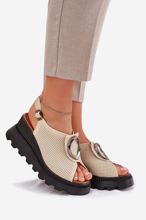 Жіночі Шкіряні Сандалі На Платформі З Декорацією Бежеві Artiker 56C0111