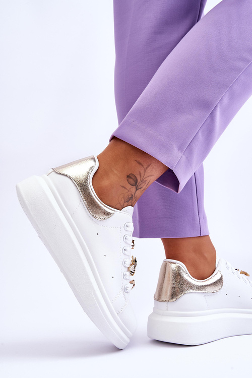 Жіноче спортивне взуття на масивній платформі Біло-золоте Chante