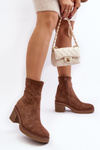 Жіночі ботильйони на масивному каблуці коричневого кольору Argastis