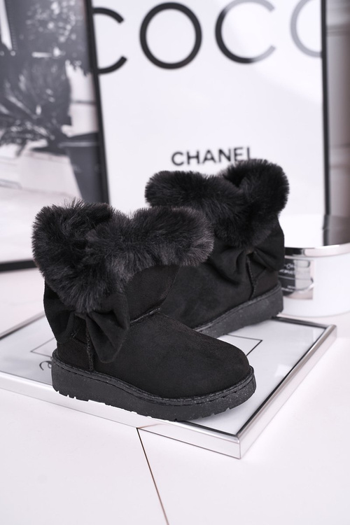 Дитячі снігові черевики з хутром і бантом чорні Vella