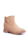 Жіночі замшеві ажурні чоботи на плоскій підошві бежевого кольору Raffe