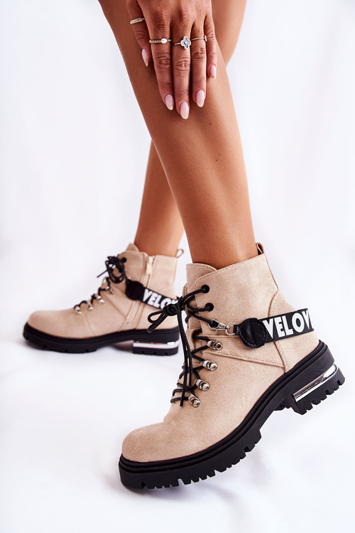 Замшеві теплі чоботи з поясом бежеві Aurelio