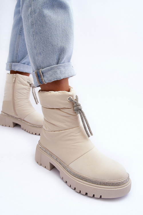 Декоровані ботильйони на плоскому каблуці світло-бежевого кольору Plotia