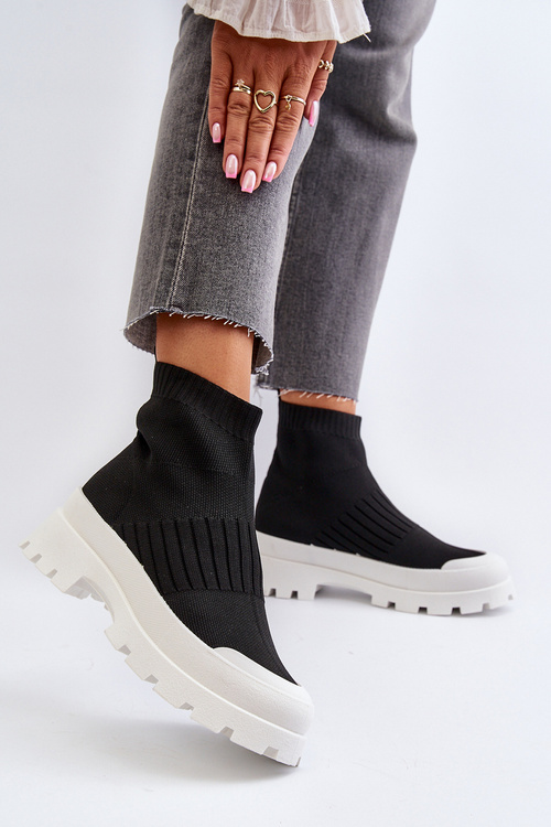 Жіночі чоботи з шкарпетками, чорні сліпони