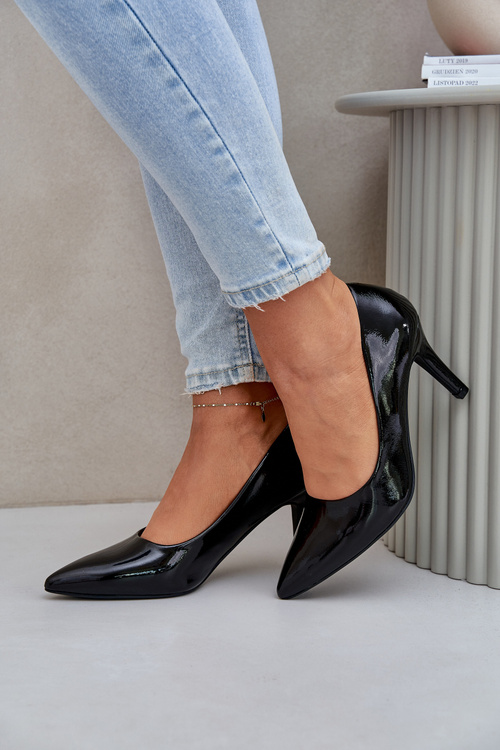 Туфлі На Каблуках З Лакованої Еко Шкіри Чорні Sanalitia