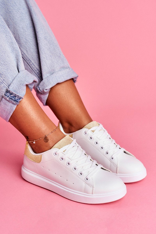 Спортивні жіночі туфлі білі на бежевому каблуці Milly