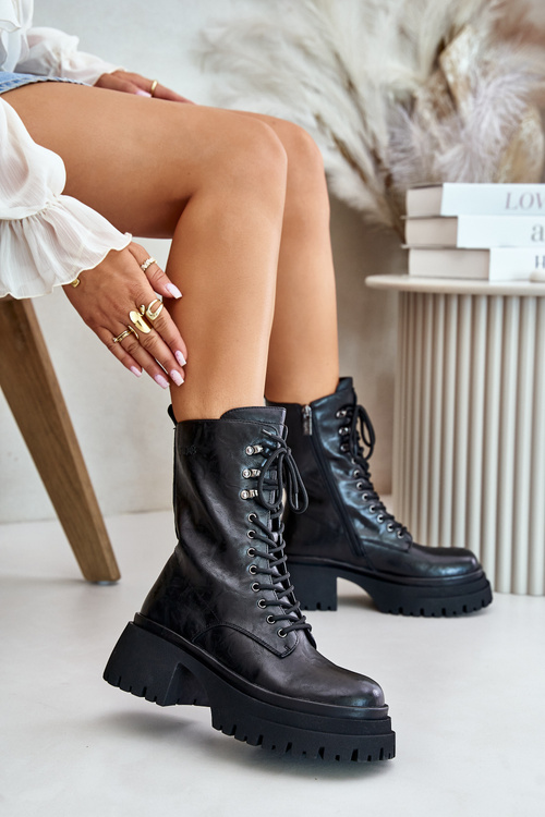 Шкіряні жіночі робочі черевики з підкладкою GOE OO2N4121 Чорні