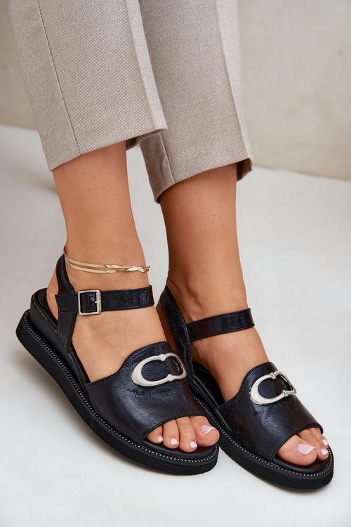 Лакировані Жіночі Сандалі На Платформі З Декором Чорні Salianes