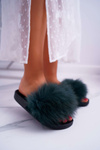Жіночі шльопанці з хутром зеленого кольору