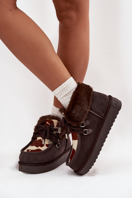 Жіночі снігові чоботи з натуральної замші з нашивками D.Franklin DFSH375008 Шоколадні