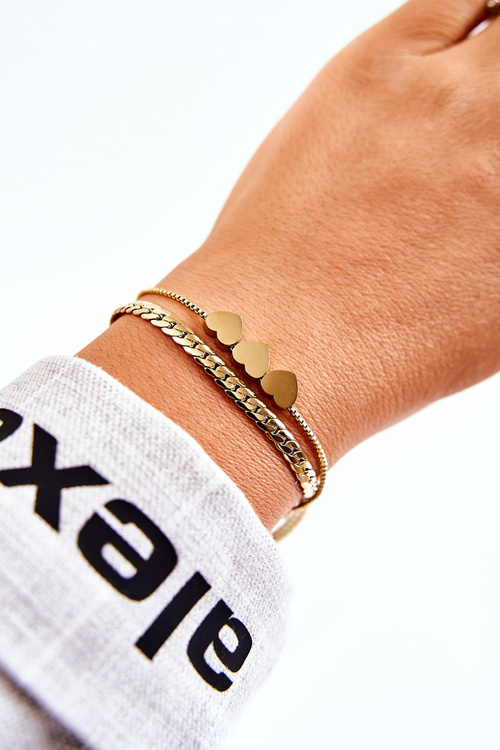 Жіночий подвійний браслет Три серця Золотий