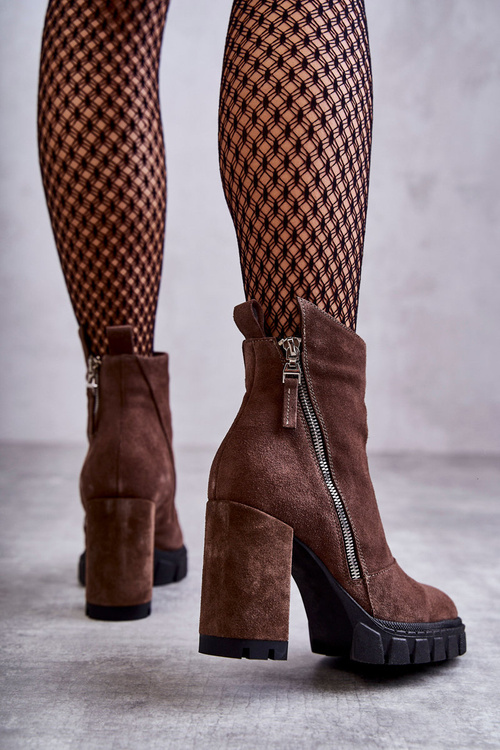 Модні замшеві чоботи на високому каблуці Laura Messi 2509 Коричневі