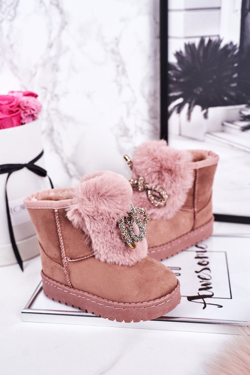 Дитячі зимові черевики утеплені хутром замшеві рожеві Амелія