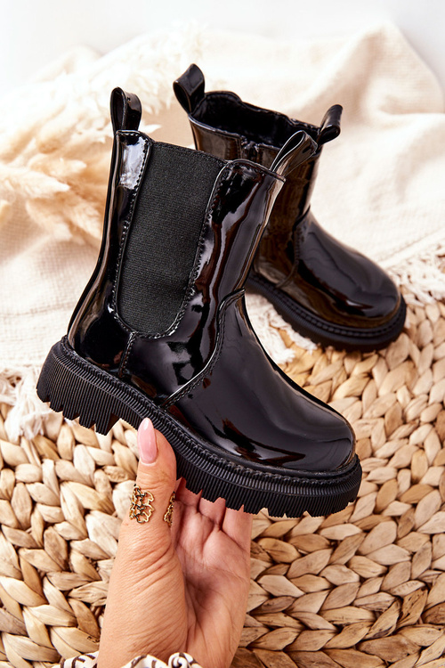 Чоботи дитячі утеплені лаковані чорні Aletris