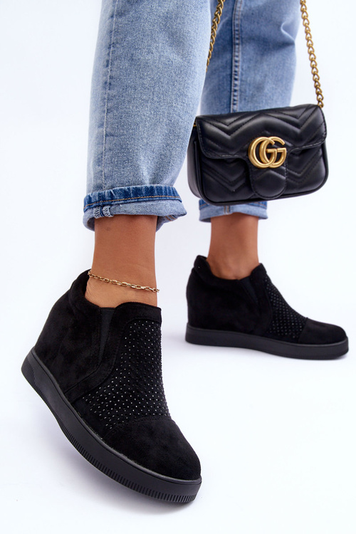 Низькі замшеві оздоблені жіночі чоботи чорного кольору Afarena