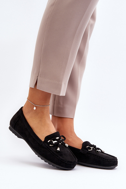 Жіночі чорні замшеві мокасини з декором Daphikaia