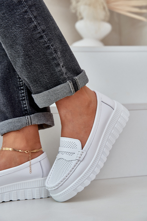 Жіночі Шкіряні Мокасини На Платформі І Каблуку Білі Elanindel