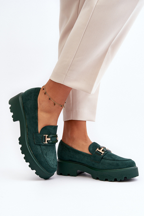 Замшеві класичні лофери з бахромою зеленого кольору Averil