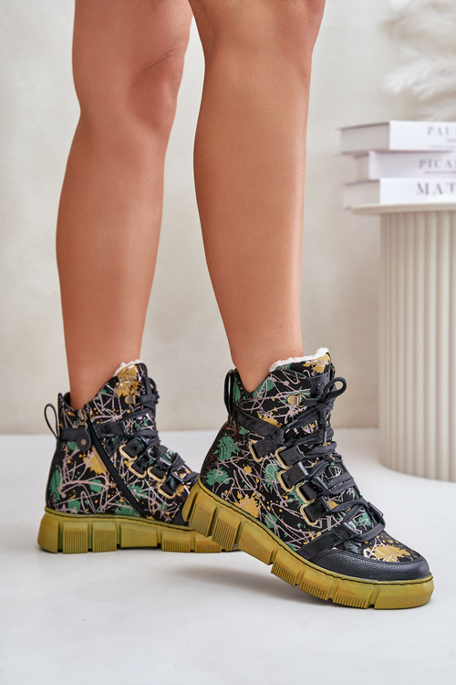 Шкіряні плоскі черевики на шнурівці Maciejka 06158-07 жовто-чорні