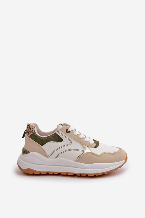 Жіночі кросівки на платформі з еко шкіри Issatta бежево-зеленого кольору