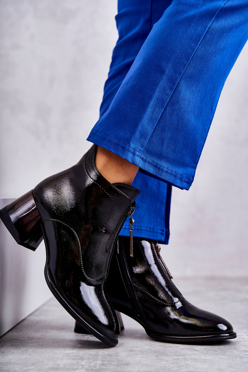 Чоботи жіночі лаковані на блискавці Чорні Cristel