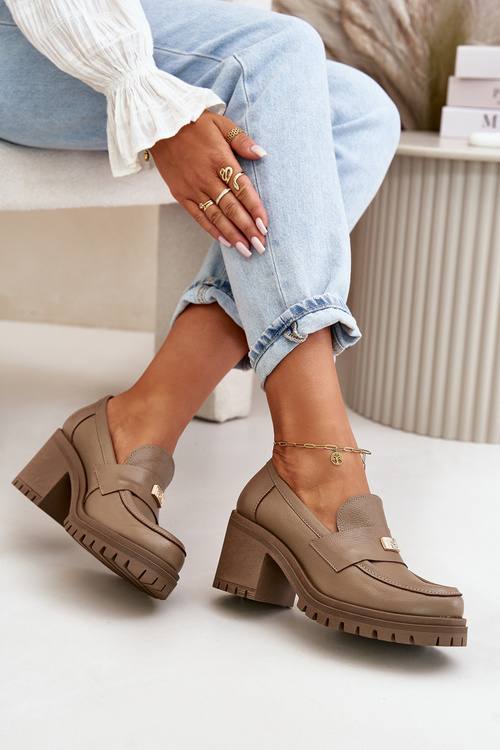 Zazoo 20168 Елегантні жіночі туфлі з натуральної шкіри темно-бежевого кольору