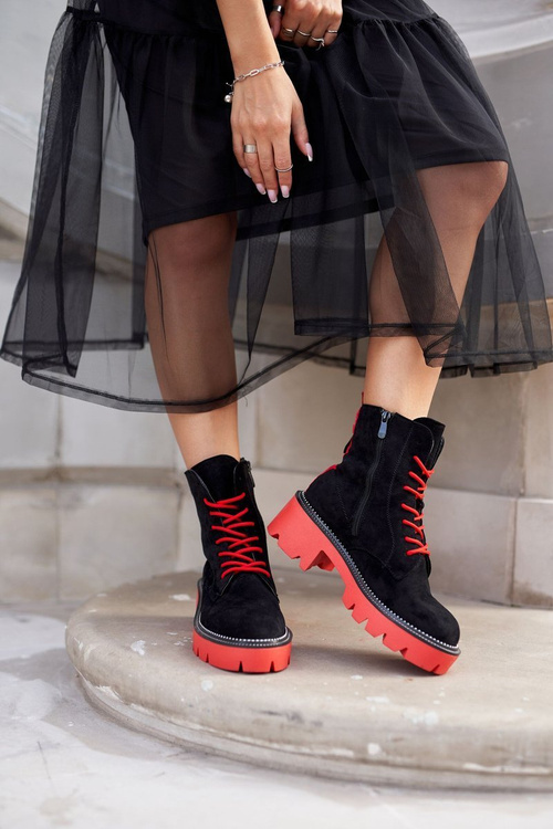 Жіночі черевики на плоскій підошві Black Red Malawi