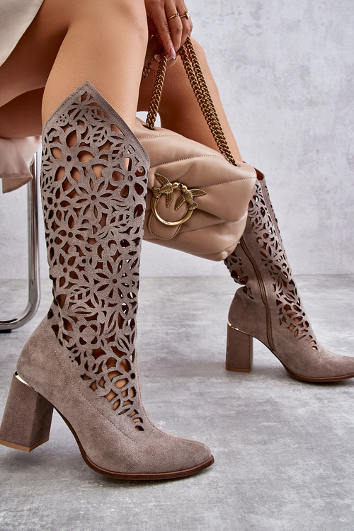 Замшеві ажурні черевики Leski Shoes 3234 Cappuccino