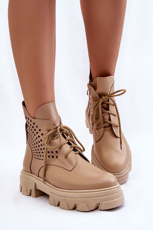 Ажурні шкіряні чоботи бежеві Abilene
