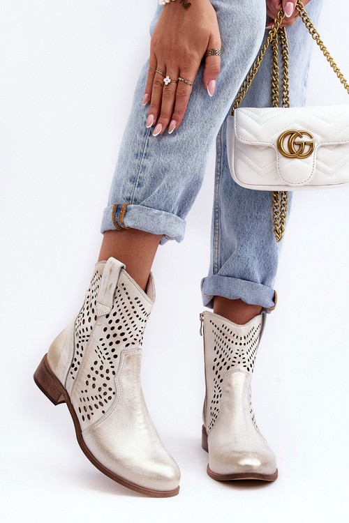 Жіночі шкіряні ковбойські чоботи Zazoo 3305/2 золоті