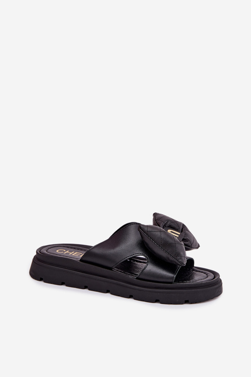 Жіночі шкіряні сандалі на платформі з бантиком CheBello 4647 чорні