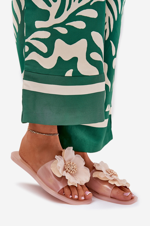 Прозорі Плоскі Жіночі Сандалі З Штучною Квіткою Нюд Вобетта