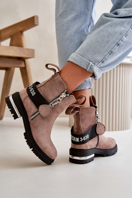 Теплі жіночі ботильйони на блискавці темно-бежевого кольору Calvaro