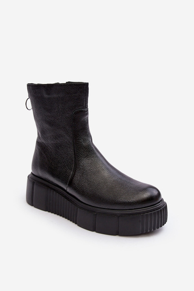 Жіночі шкіряні чоботи на платформі Чорні Jenefer