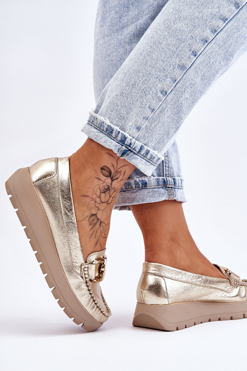 Шкіряні мокасини на платформі Zazoo 10141 із золотим декором
