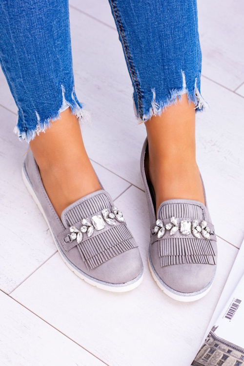Сірі замшеві мокасини з кристалами Vivaro