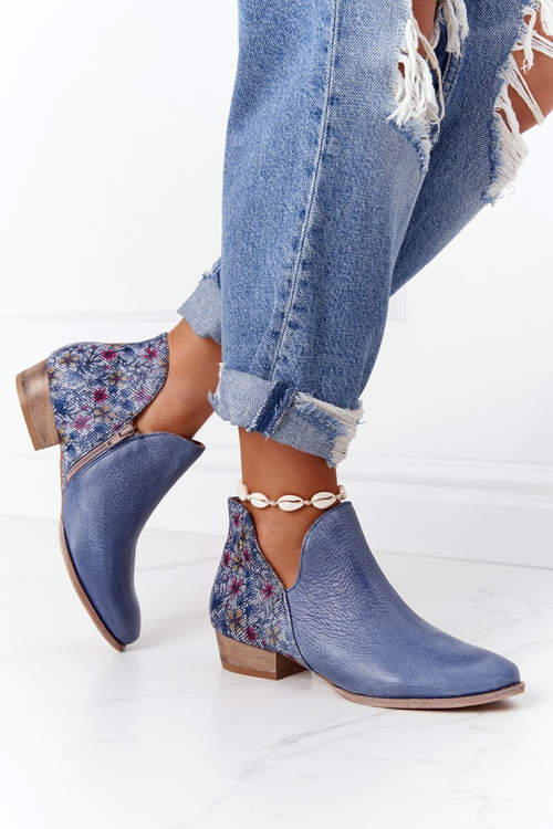 Шкіряні черевики Maciejka темно-сині з квітами 04091-64