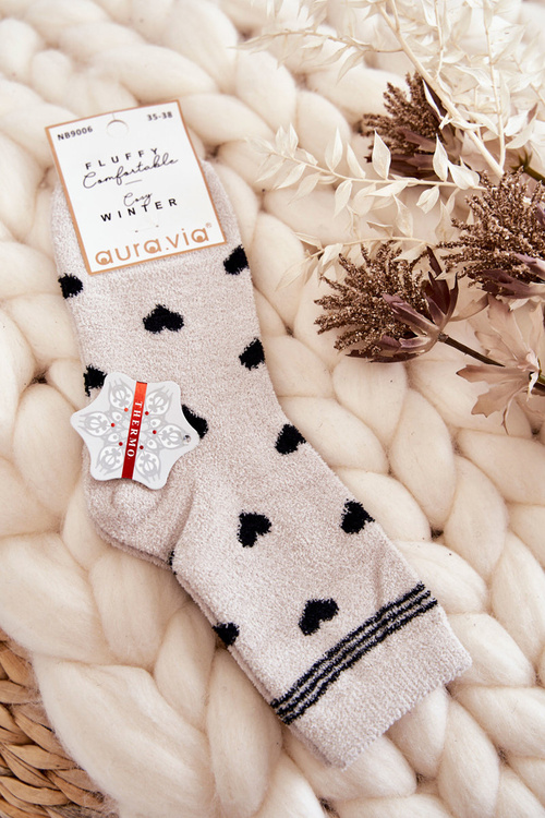 Теплі жіночі шкарпетки з сердечками світло-сірі